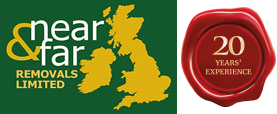 near and far removals 2o years logo